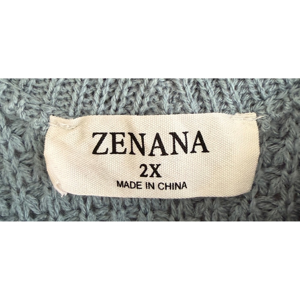 Zenana Womens 2X Sage Green Waffle Knit Oversized V-Neck Sweater TW-3418XBA - Picture 3 of 6